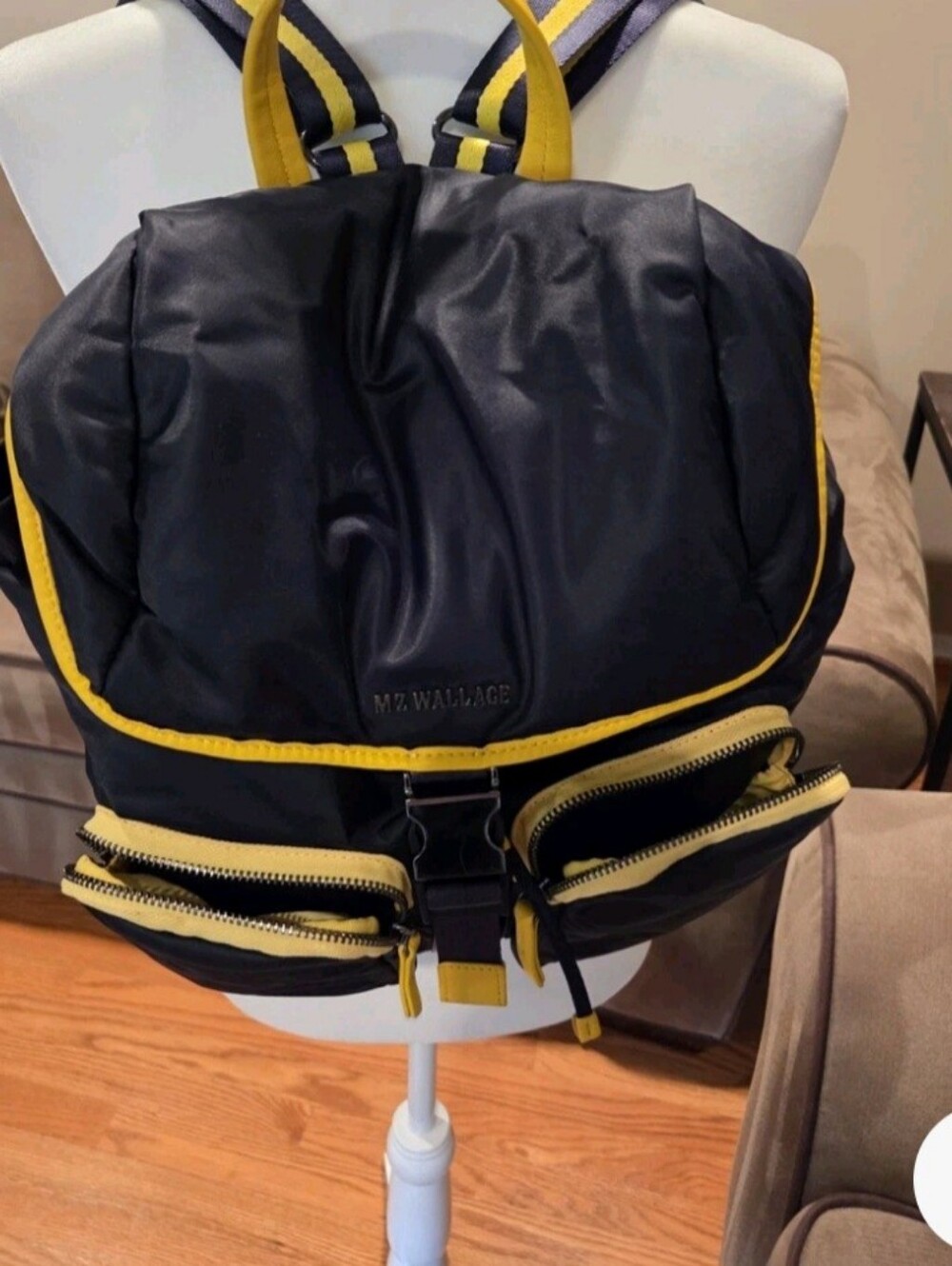 MZ Wallace Blue And Sunflower Apex Nylon Backpack with Dual Front Pockets